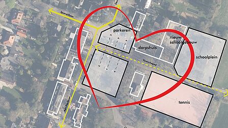 Een afbeelding van het dorpsplein van boven 